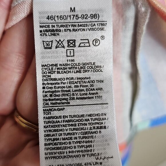 NWT GAP Linen Blend Rainbow Striped Shirt Long Sleeve Button Up Maternity Medium - Picture 6 of 10